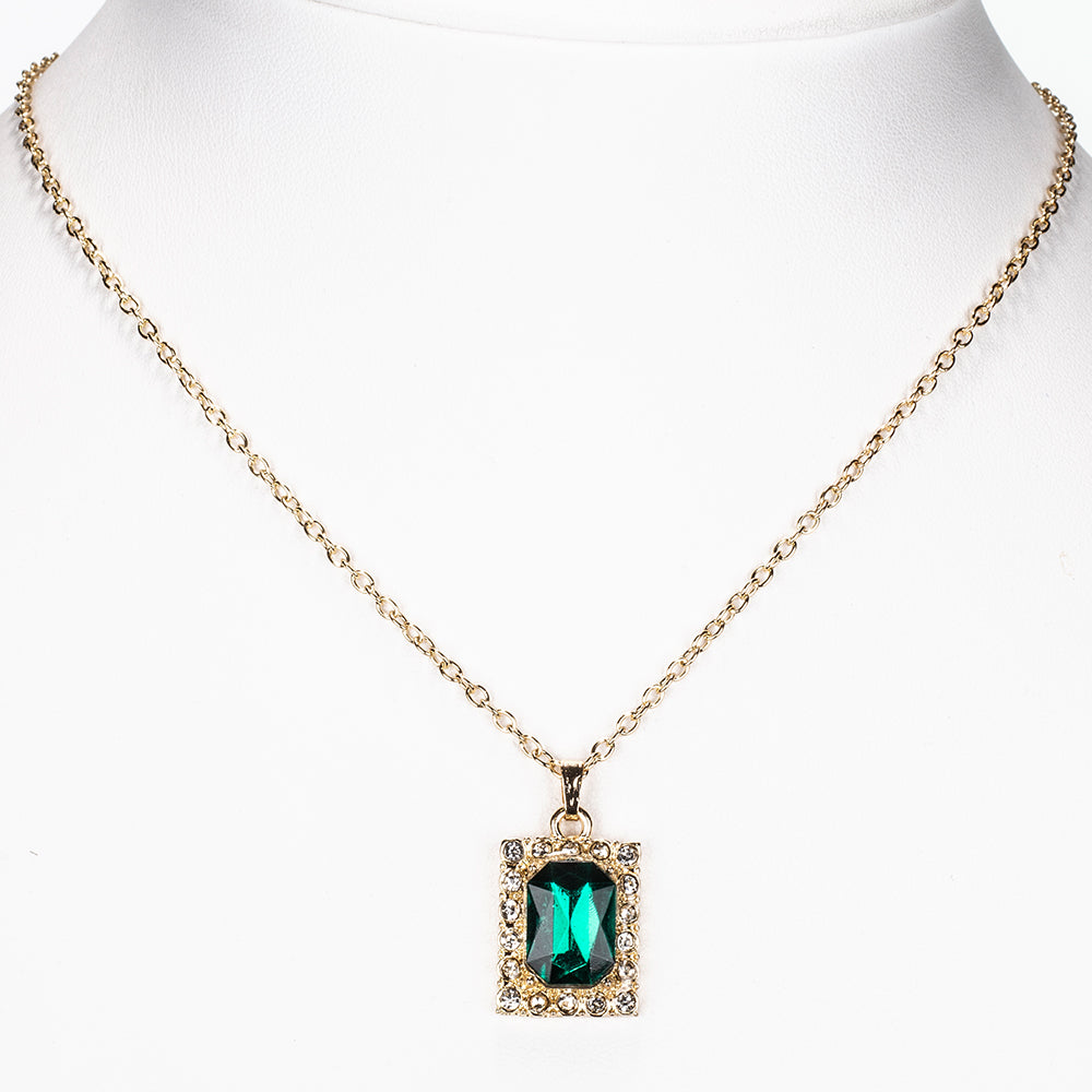 Arany tónusú Emporia Ötvözetű Óra Zöld Emporia® Kristállyal és Fehér Emporia® Kristállyal ( Nyaklánc+Fülbevaló+Medál )