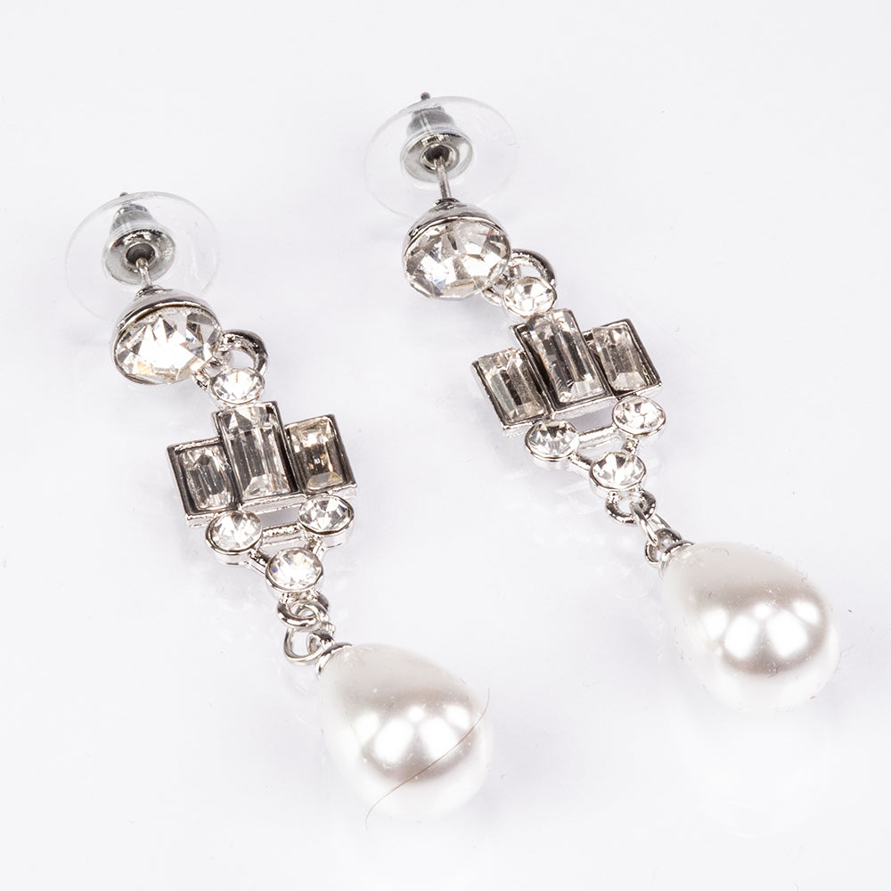 Arany tónusú Emporia Ötvözetű Szett Üveggyönggyel és Fehér Emporia® Kristállyal ( Nyaklánc+Fülbevaló )