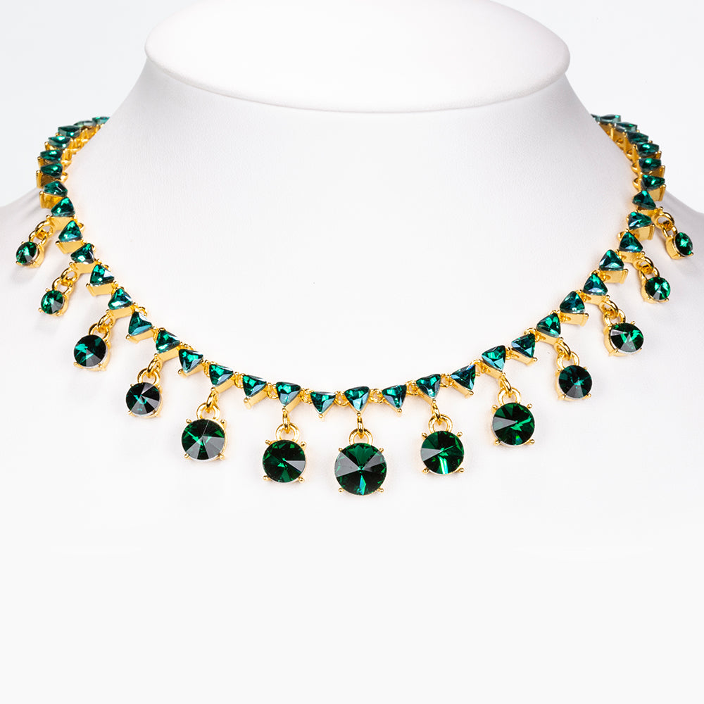 Arany tónusú Emporia Ötvözetű Szett Zöld Emporia® Kristállyal ( Nyaklánc+Fülbevaló )