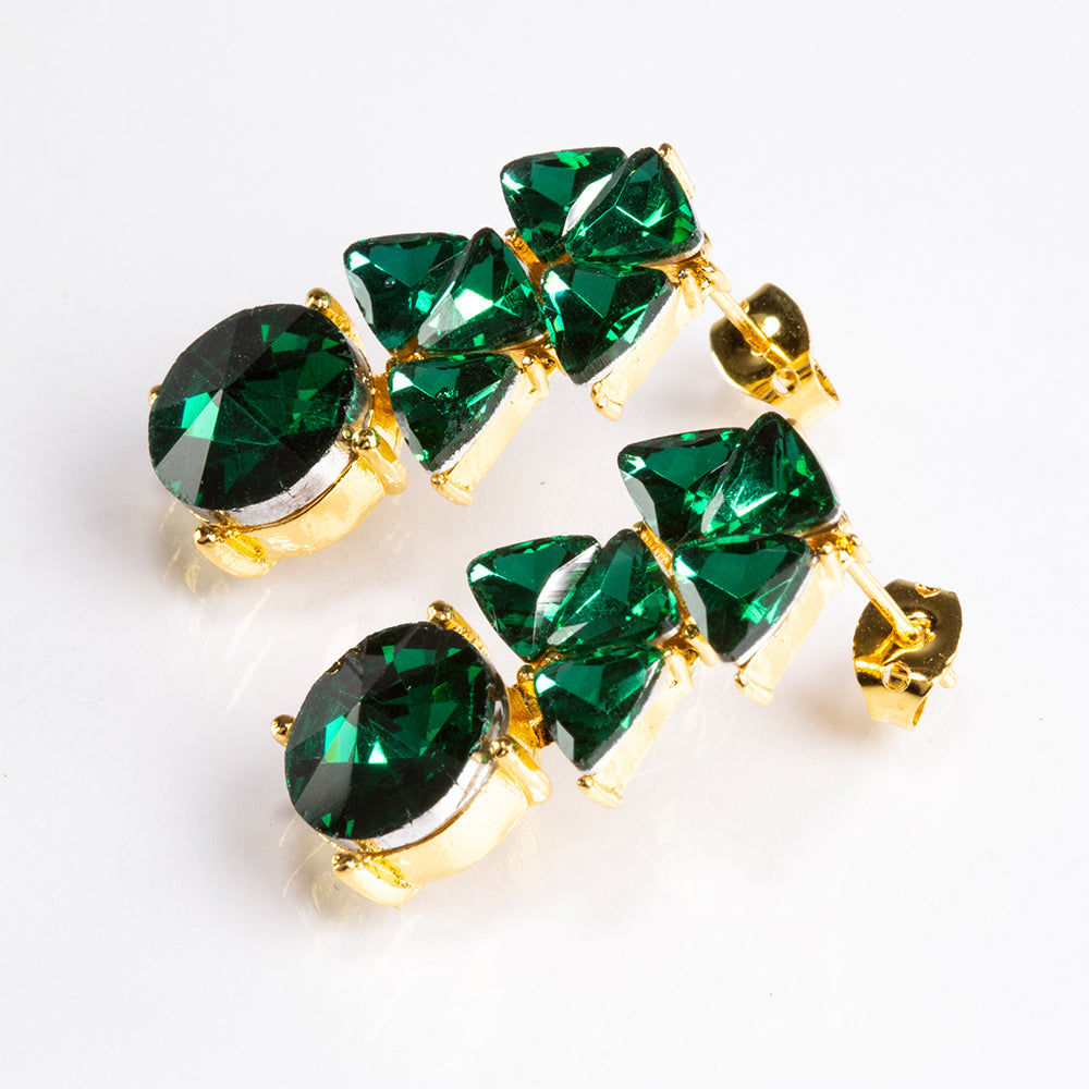 Arany tónusú Emporia Ötvözetű Szett Zöld Emporia® Kristállyal ( Nyaklánc+Fülbevaló )