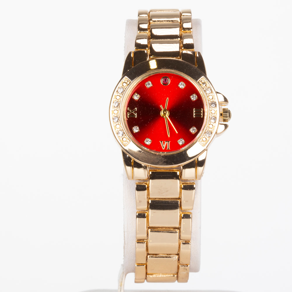 Arany tónusú Emporia Ötvözetű Óra Rubinnal és Fehér Emporia® Kristállyal ( Nyaklánc+Fülbevaló+Medál )