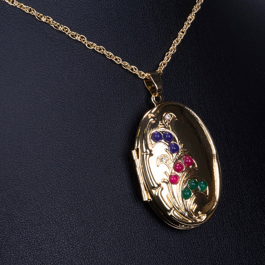 Arany tónusú Emporia Ötvözetű Nyaklánc Rubinnal és Zafírral