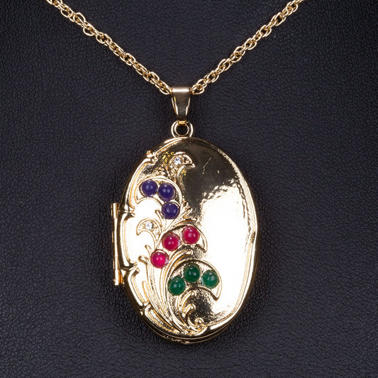 Arany tónusú Emporia Ötvözetű Nyaklánc Rubinnal és Zafírral