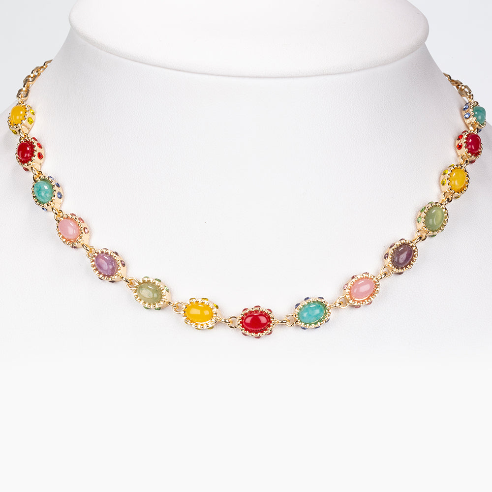 Arany tónusú Emporia Ötvözetű Nyaklánc Vörös Acháttal és Ametiszttel 1 