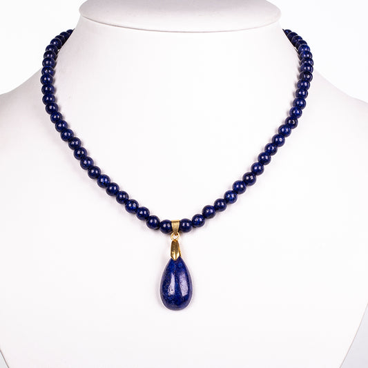 Arany tónusú Emporia Ötvözetű Nyaklánc Rózsakvarccal és Lapisz Lazulival