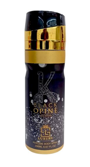 Perfume Body Spray BLACK OPINE 200 ML (Top: PINK PEPPER, ORANGE BLOSSOM, PEAR; Middle: WHITE FLOWERS, JASMINE, COFFEE; Base: VANILLA, PATCHOULI, CEDARWOOD, MUSK) 1 