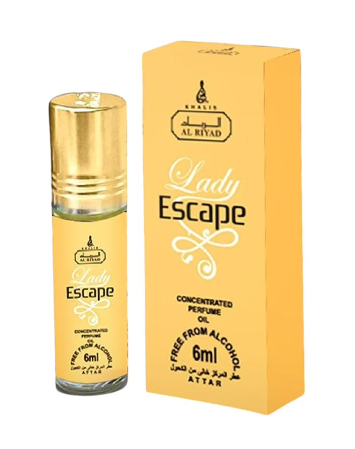 LADY ESCAPE 6 ml perfume oil (TOP: SWEET, MELONY, FRUITY, EXOTIC, FLORAL, BERGAMOT; MIDDLE: BALSAMIC, OZONE, GREEN, HERBACEOUS, MUGUET, JASMINE, METALLIC, ROSACEOUS, FEMININE; BASE: POWEDERY, SANDAL, WODDY, AMBRETTE, MUSKY) 1 