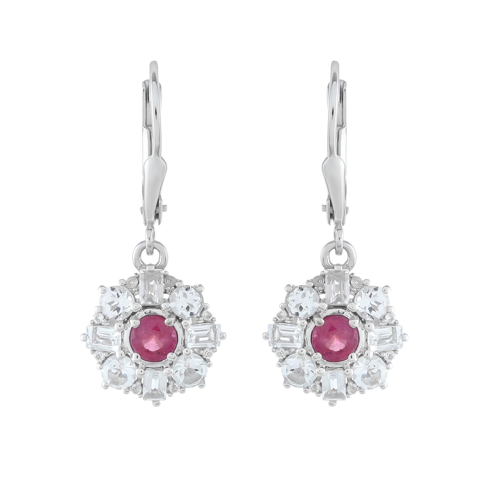 Ezüst Fülbevaló Thai Rubinnal és Fehér Topázzal 1 