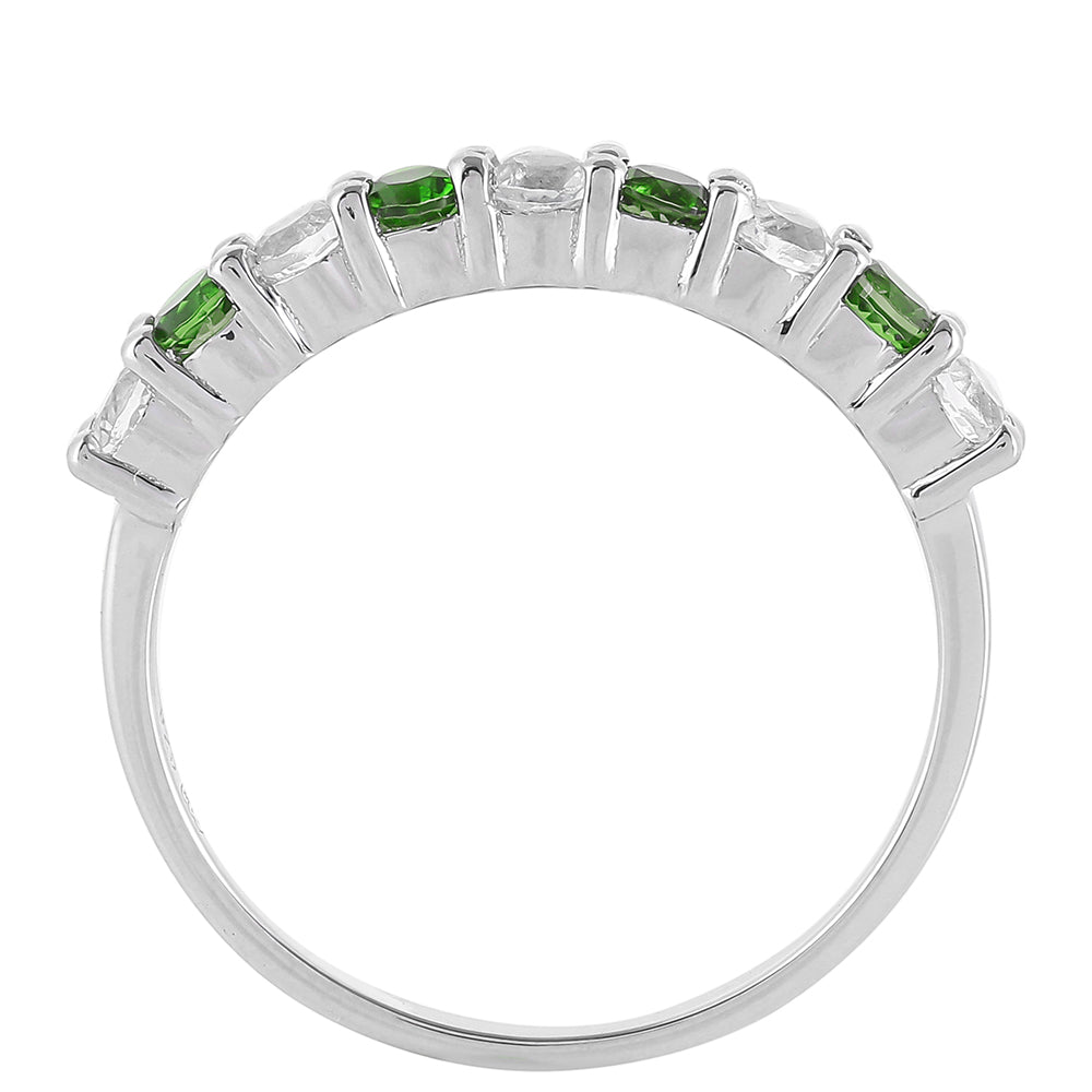 Ezüst Gyűrű Króm Diopsziddal és Fehér Topázzal