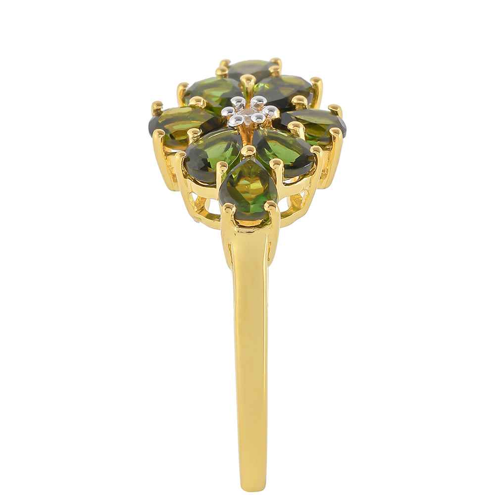 Arannyal Bevont Ezüst Gyűrű Zöld Turmalinnal és Természetes Cirkónnal 3 