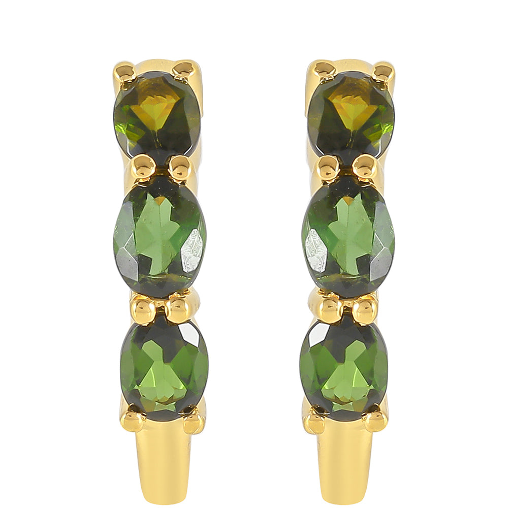 Arannyal Bevont Ezüst Fülbevaló Zöld Turmalinnal