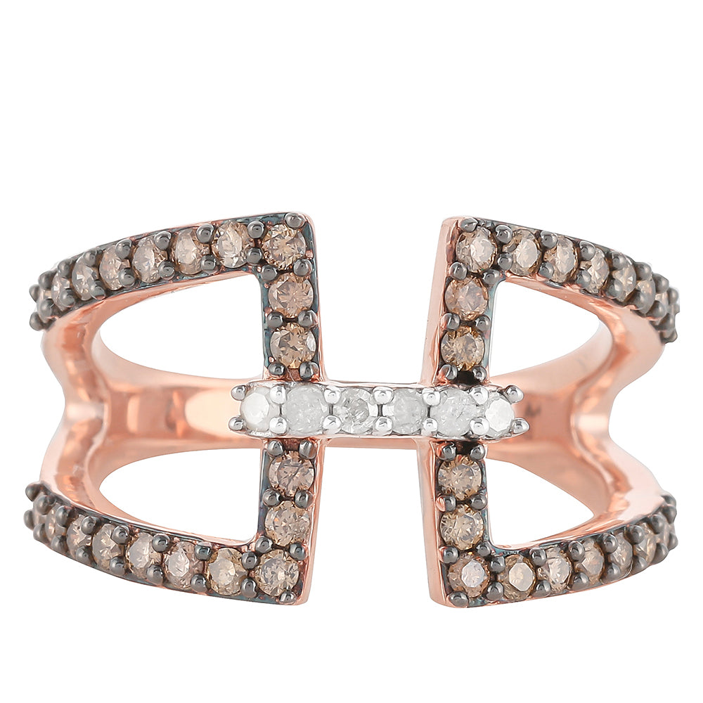 Rózsaarannyal Bevont Ezüst Gyűrű Pezsgő Gyémánttal és Fehér Gyémánttal