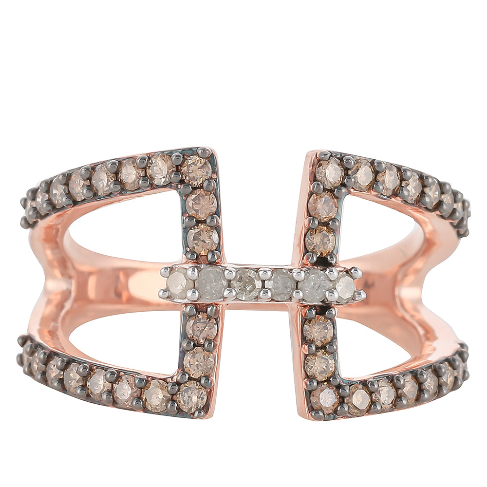 Rózsaarannyal Bevont Ezüst Gyűrű Pezsgő Gyémánttal és Fehér Gyémánttal