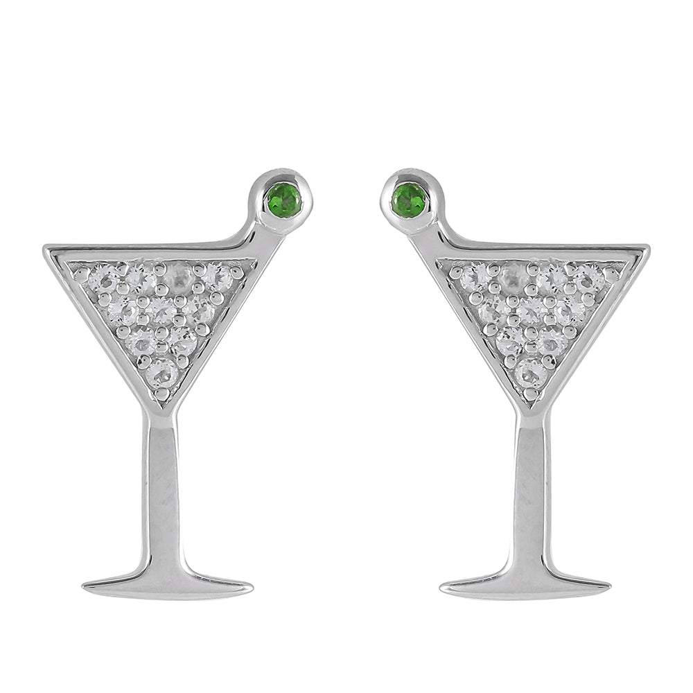 Ezüst Fülbevaló Króm Diopsziddal és Fehér Topázzal 1 