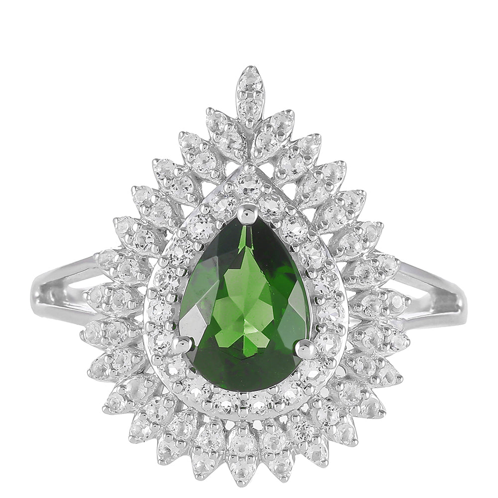 Ezüst Gyűrű Króm Diopsziddal és Fehér Topázzal