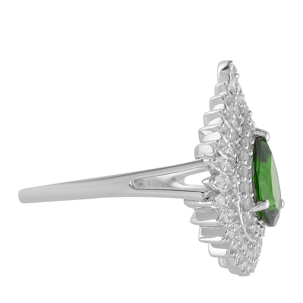 Ezüst Gyűrű Króm Diopsziddal és Fehér Topázzal