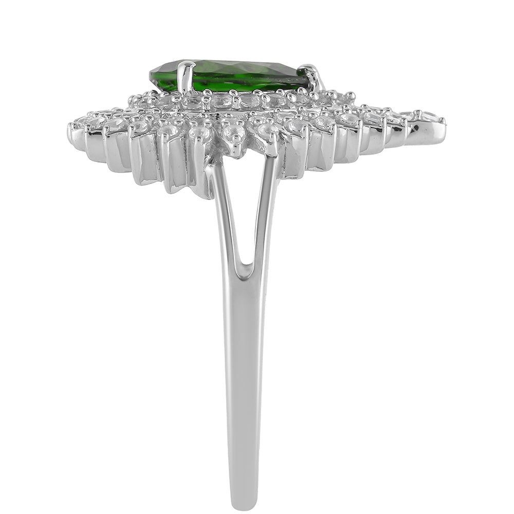 Ezüst Gyűrű Króm Diopsziddal és Fehér Topázzal 3 