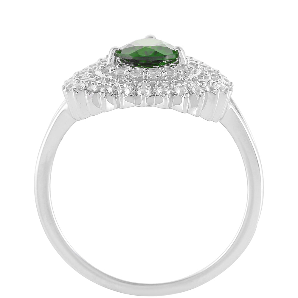 Ezüst Gyűrű Króm Diopsziddal és Fehér Topázzal