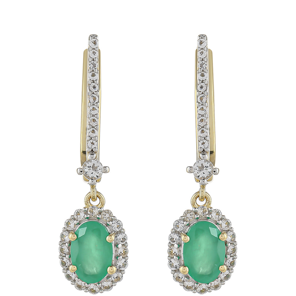 9 Karátos Arany Fülbevaló Brazil Smaragddal és Fehér Topázzal