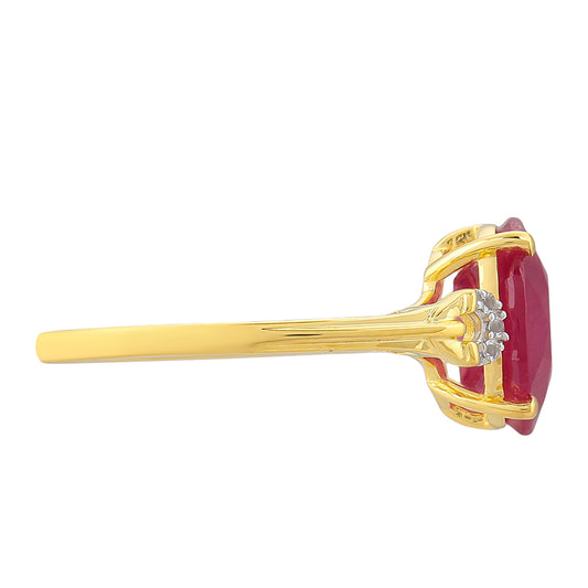 Arannyal Bevont Ezüst Gyűrű Thai Rubinnal és Fehér Topázzal