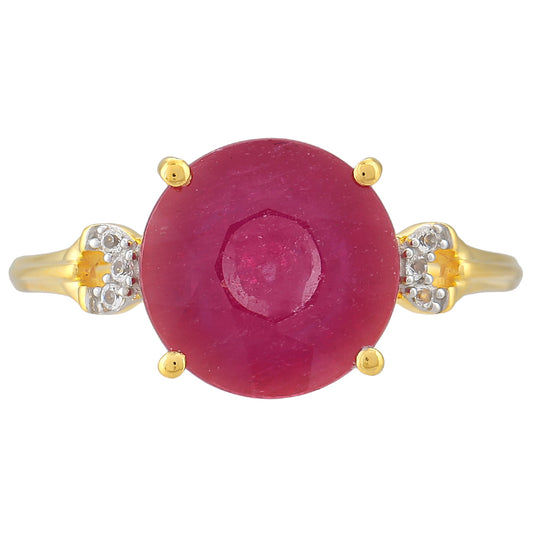 Arannyal Bevont Ezüst Gyűrű Thai Rubinnal és Fehér Topázzal