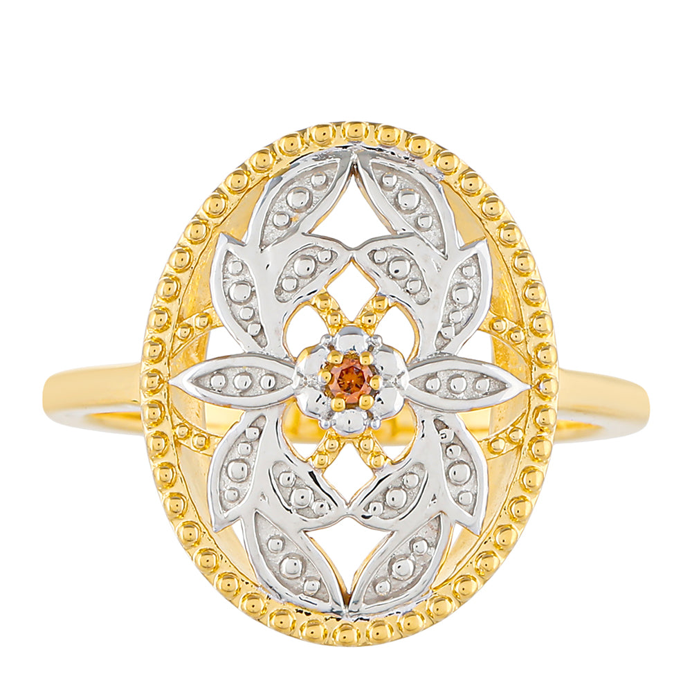 Arannyal Bevont Ezüst Gyűrű Vörös Gyémánttal