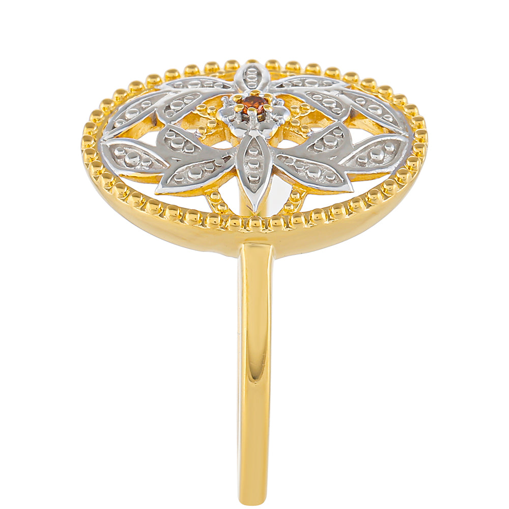 Arannyal Bevont Ezüst Gyűrű Vörös Gyémánttal