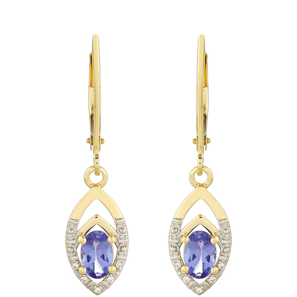 9 Karátos Arany Fülbevaló "AAA" Osztályú Tanzanittal és Természetes Cirkónnal