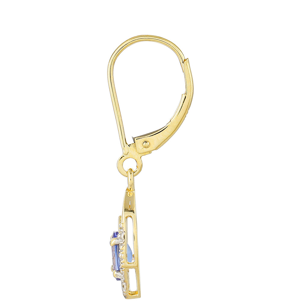 9 Karátos Arany Fülbevaló "AAA" Osztályú Tanzanittal és Természetes Cirkónnal