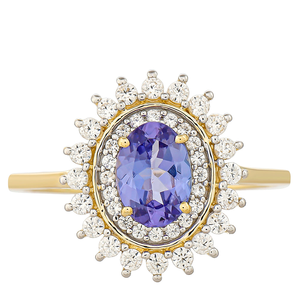 9 Karátos Arany Gyűrű "AAA" Osztályú Tanzanittal és Természetes Cirkónnal 1 