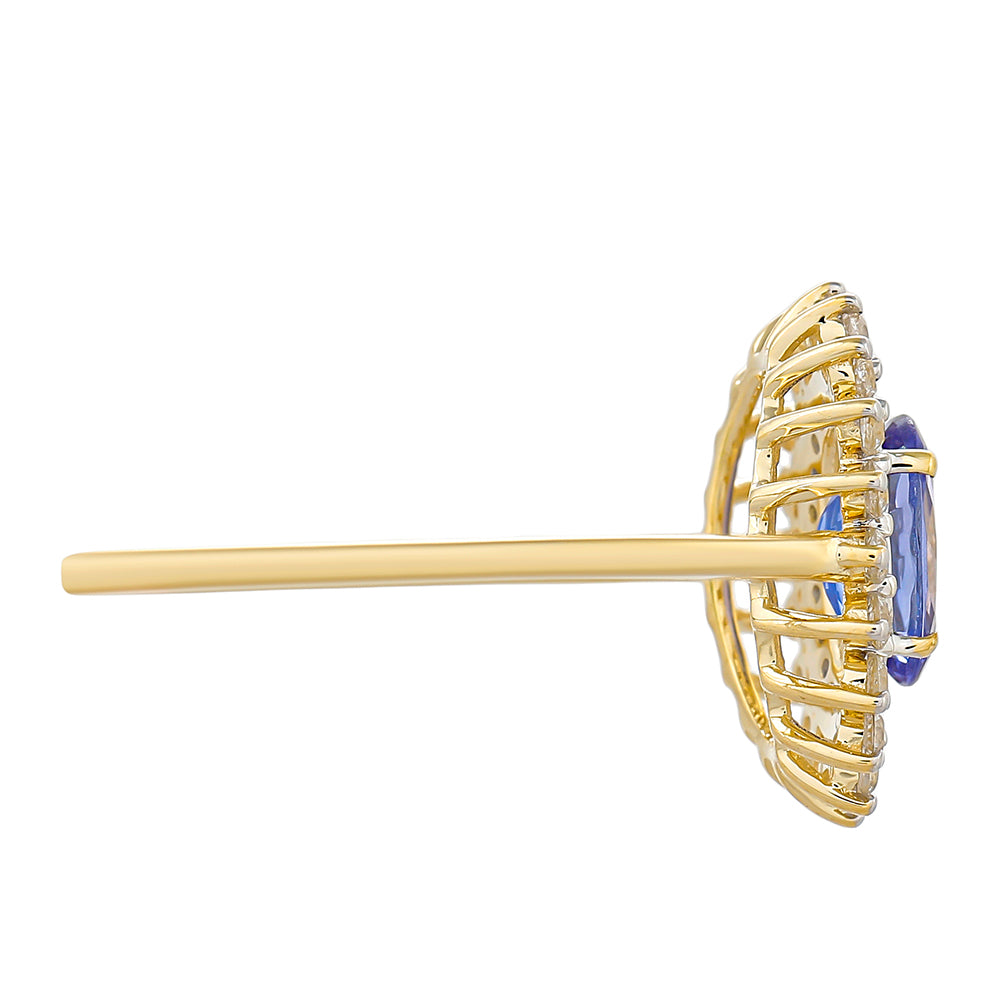 9 Karátos Arany Gyűrű "AAA" Osztályú Tanzanittal és Természetes Cirkónnal