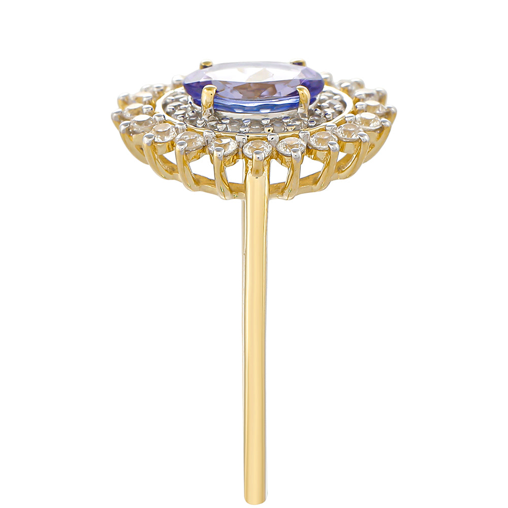 9 Karátos Arany Gyűrű "AAA" Osztályú Tanzanittal és Természetes Cirkónnal