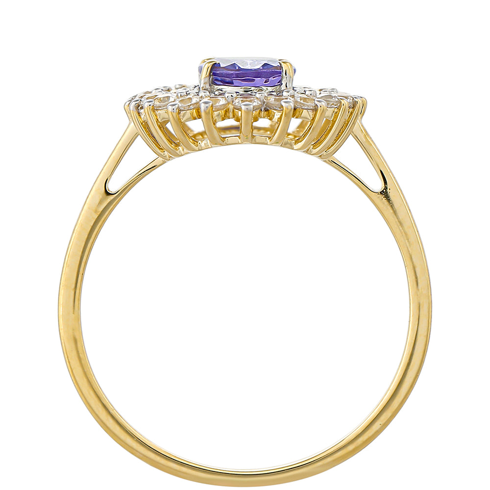 9 Karátos Arany Gyűrű "AAA" Osztályú Tanzanittal és Természetes Cirkónnal 4 