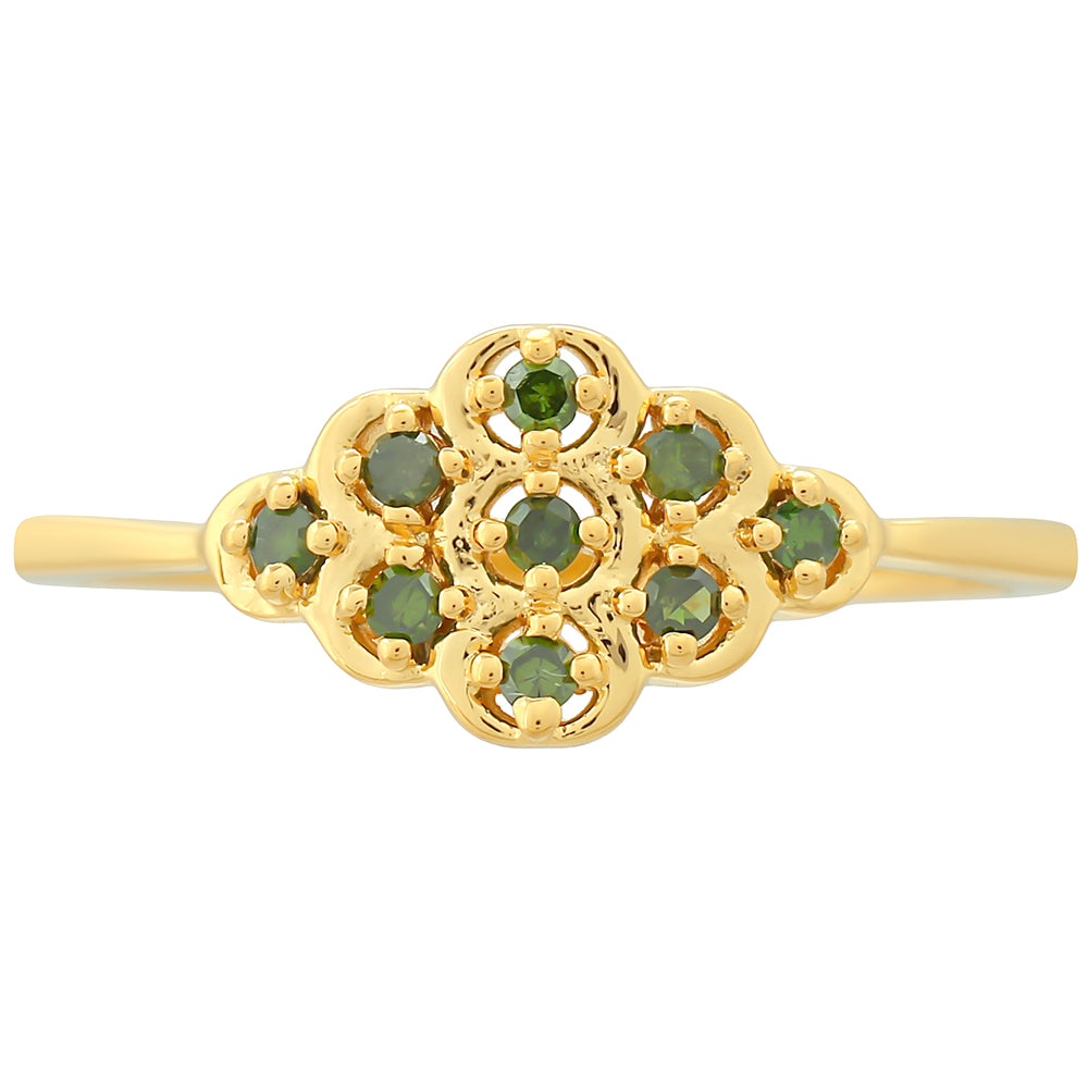 Arannyal Bevont Ezüst Gyűrű Zöld Gyémánttal