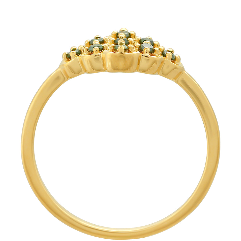 Arannyal Bevont Ezüst Gyűrű Zöld Gyémánttal