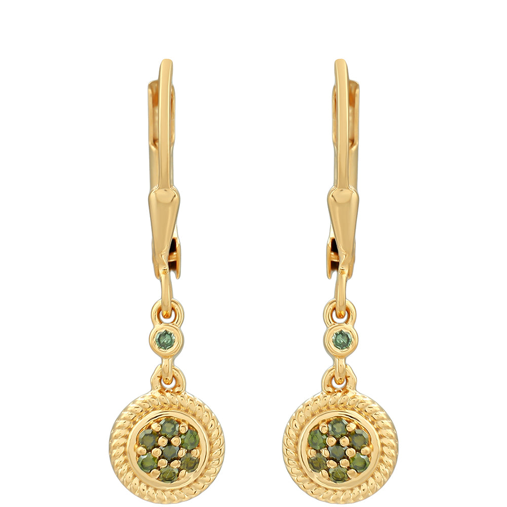 Arannyal Bevont Ezüst Fülbevaló Zöld Gyémánttal