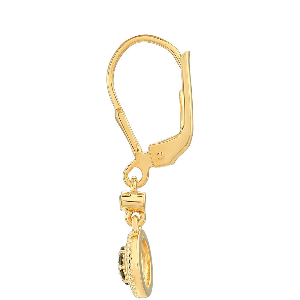 Arannyal Bevont Ezüst Fülbevaló Zöld Gyémánttal