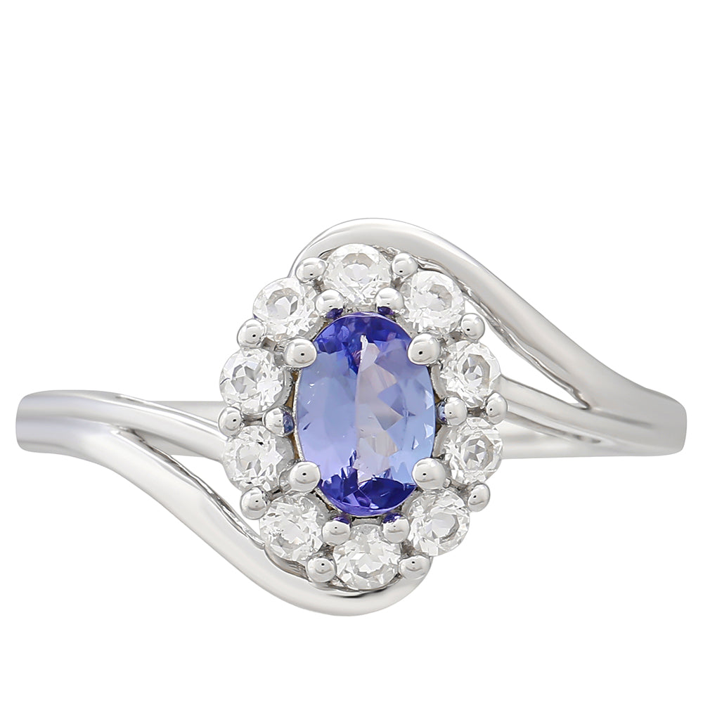 Ezüst Gyűrű "AAA" Osztályú Tanzanittal és Fehér Topázzal