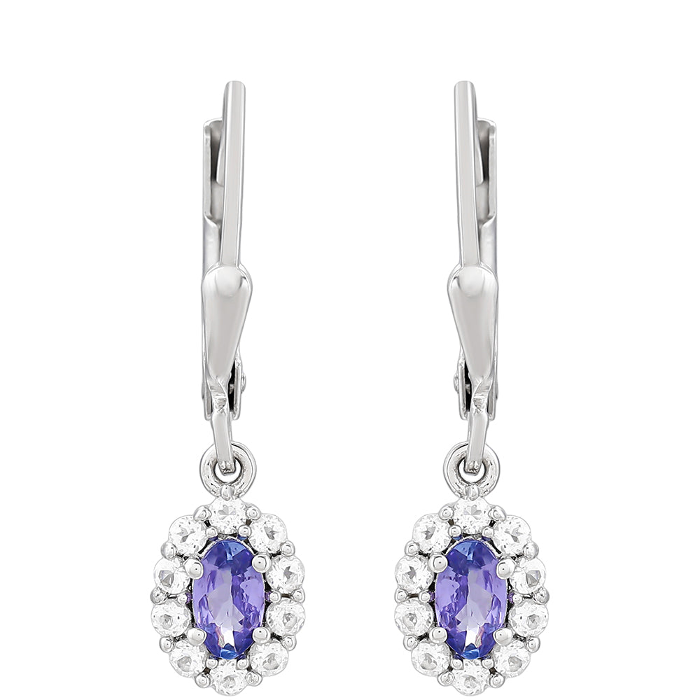 Ezüst Fülbevaló "AAA" Osztályú Tanzanittal és Fehér Topázzal 1 