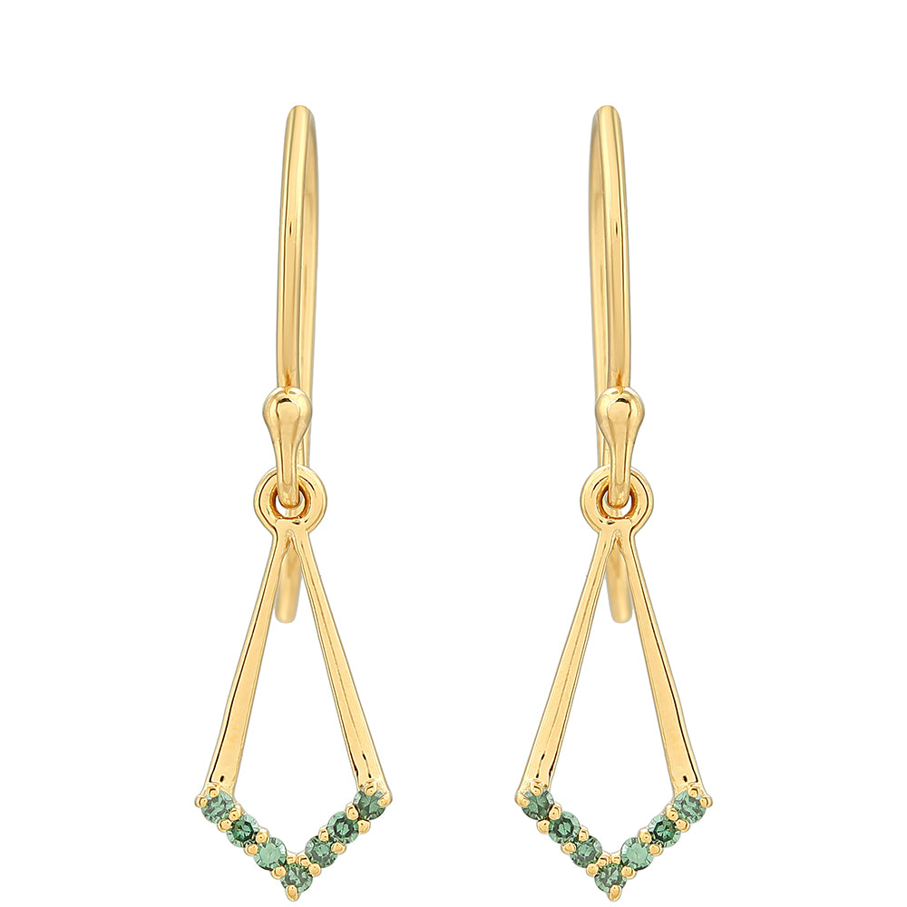 Arannyal Bevont Ezüst Fülbevaló Zöld Gyémánttal 1 