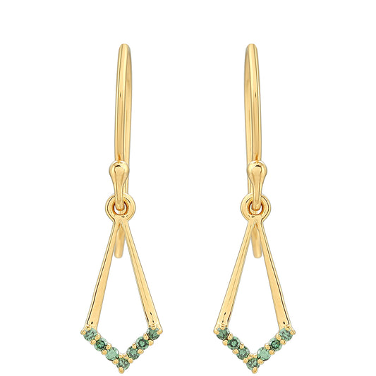 Arannyal Bevont Ezüst Fülbevaló Zöld Gyémánttal