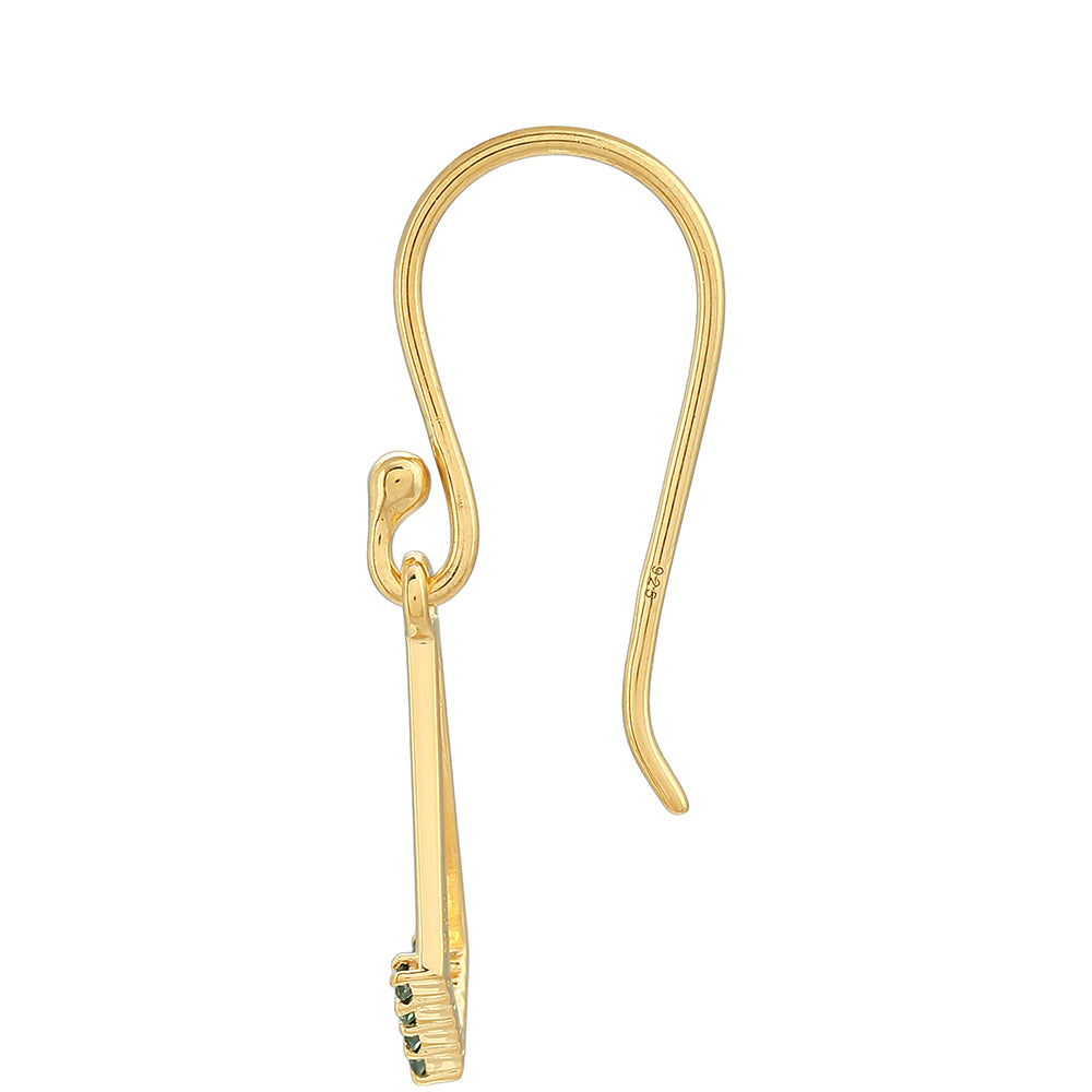 Arannyal Bevont Ezüst Fülbevaló Zöld Gyémánttal