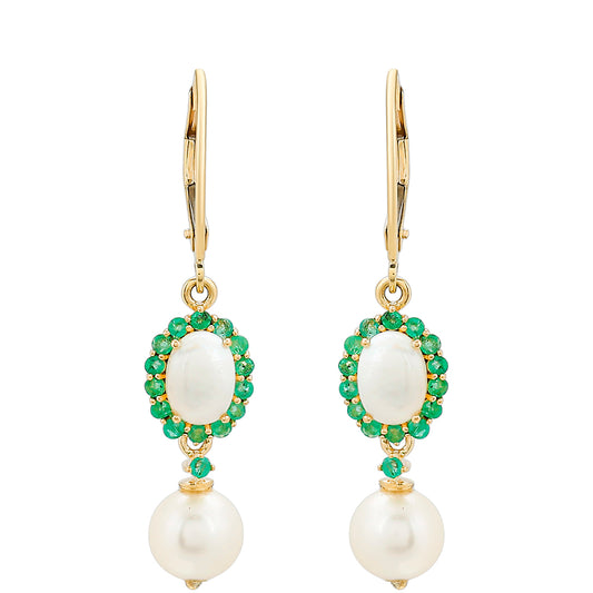 9 Karátos Arany Fülbevaló Brazil Smaragddal és Fehér Édesvízi Kagylógyönggyel