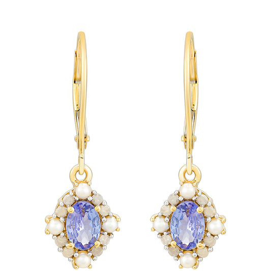 9 Karátos Arany Fülbevaló Tanzanittal és Fehér Gyémánttal