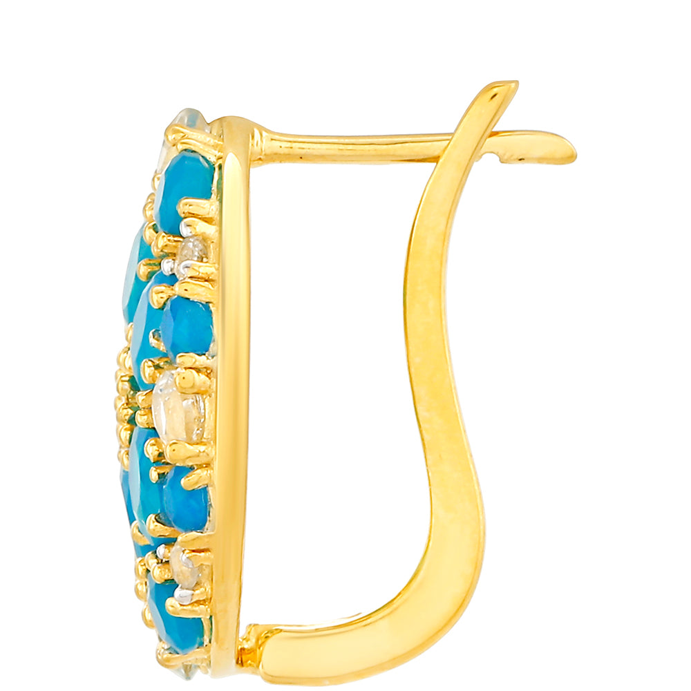 Arannyal Bevont Ezüst Fülbevaló Etiópiai Paraiba Kék Opállal és Fehér Topázzal 2 