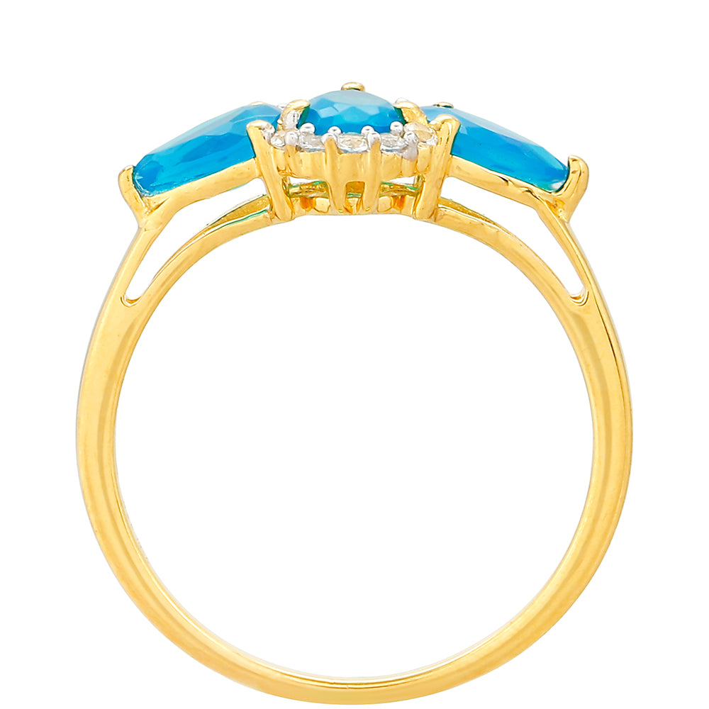 Arannyal Bevont Ezüst Gyűrű Etiópiai Paraiba Kék Opállal és Fehér Topázzal 4 