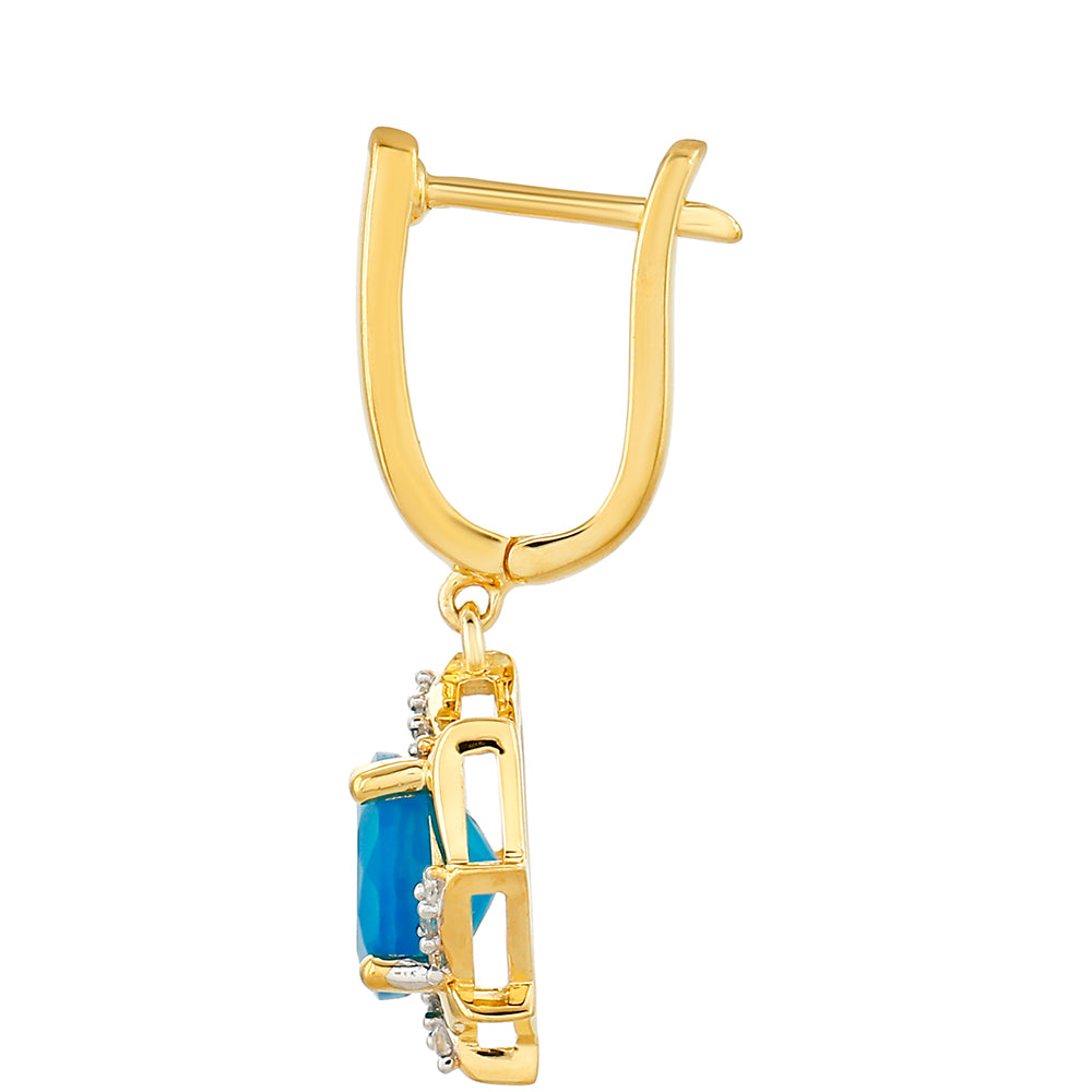 Arannyal Bevont Ezüst Fülbevaló Etiópiai Paraiba Kék Opállal és Fehér Topázzal 2 