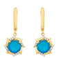 Arannyal Bevont Ezüst Fülbevaló Etiópiai Paraiba Kék Opállal és Fehér Topázzal