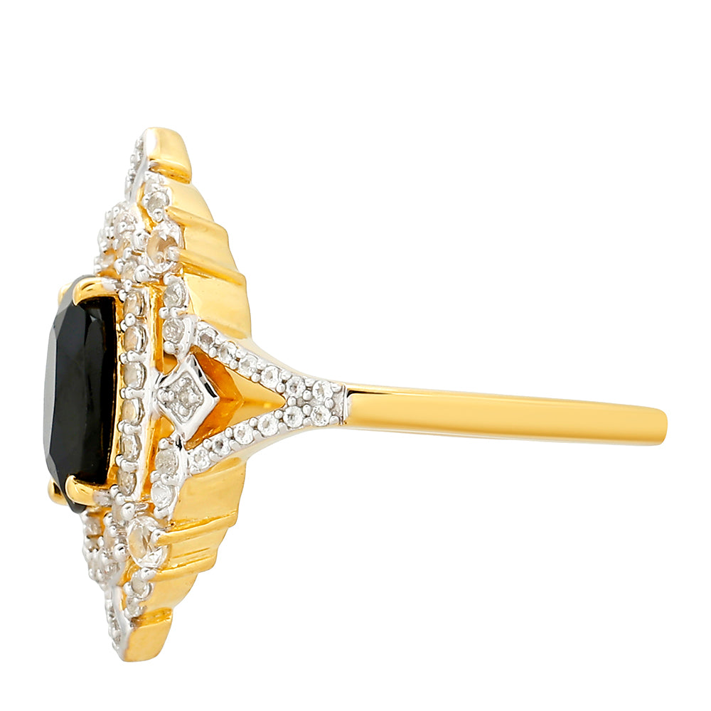 Arannyal Bevont Ezüst Gyűrű Fekete Turmalinnal és Fehér Topázzal 2 