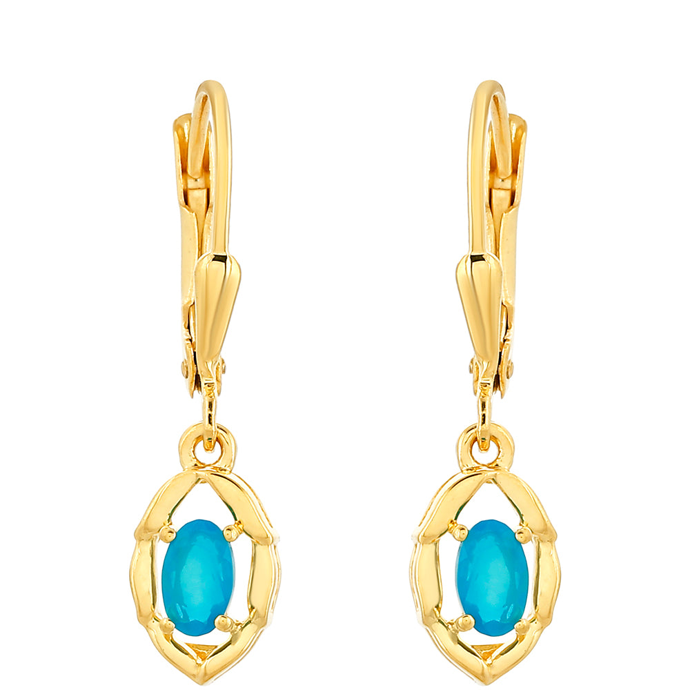 Arannyal Bevont Ezüst Fülbevaló Etiópiai Paraiba Kék Opállal 1 